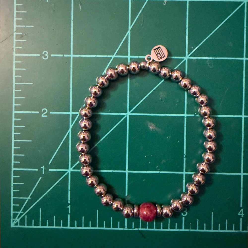 T. Jazelle Silver Bracelet with Red Accent Bead